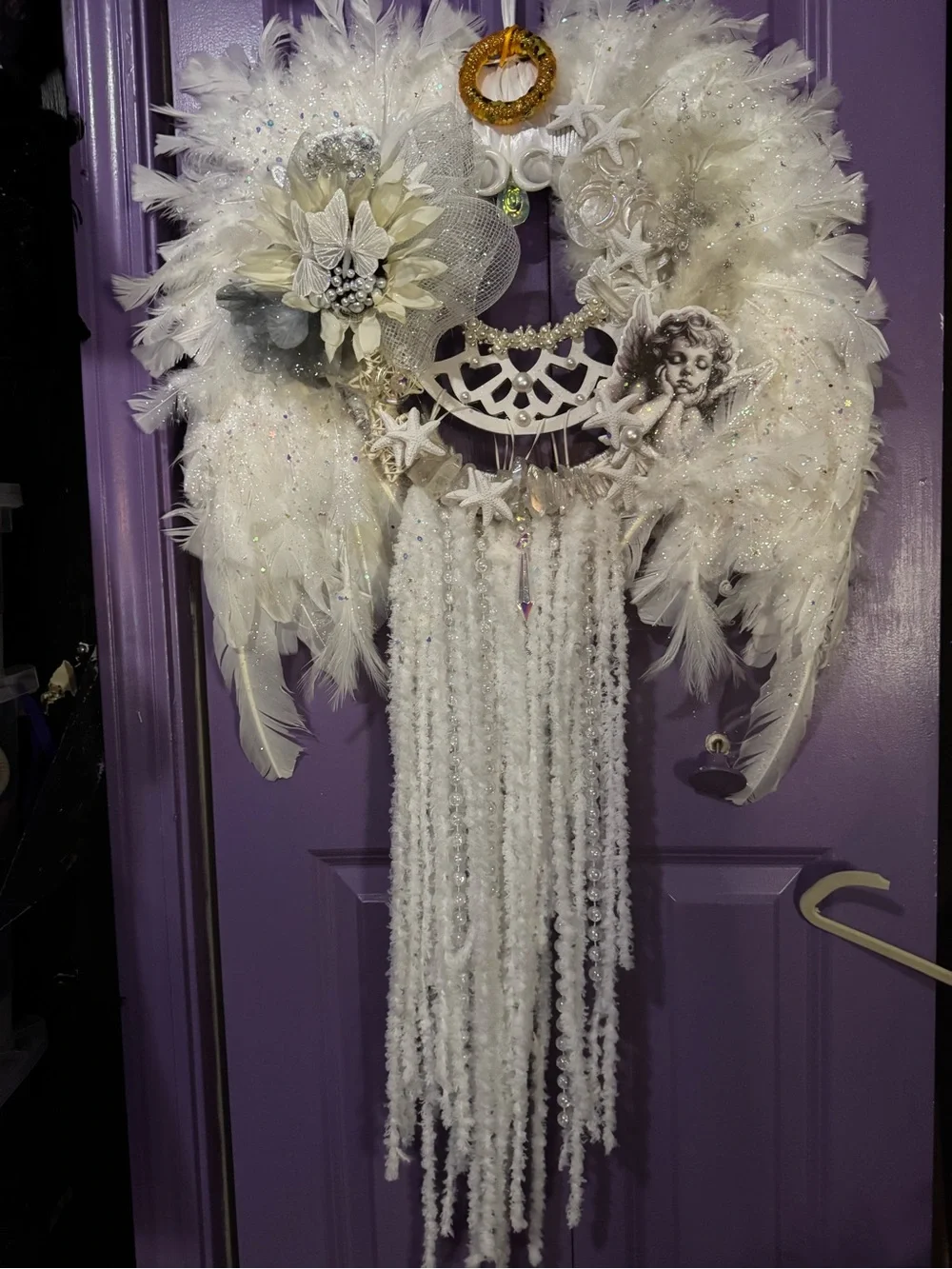 White Feather Angel Wreath - Elegant Home Holiday Decor